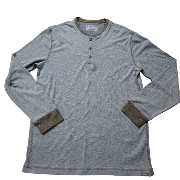 Eddie Bauer Thermal Henley Top Long Sleeve Pullover Shirt Blue L Tall - Picture 1 of 9